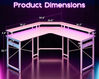 Ordinateur de bureau rose, grand bureau d'ordinateur en forme de L, bureau de jeu rose avec LED RVB