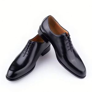 British Oxford Leather Retro Style Business Formal Men's Classic Square Toe Anti-Slip Breathable Lightweight Handcrafted Shiny - Product Image 3