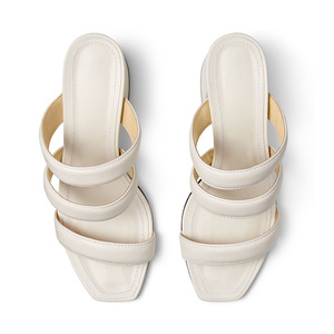 Robe trois bandes à enfiler pour femmes, sandales à talon épais, bout carré, - Product Image 3