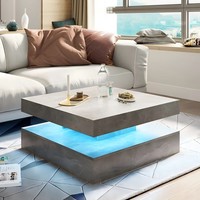 Nouvelle conception 2026, quantité minimale de commande 50 pièces, table basse moderne en LED gris et blanc, table basse carrée haute brillance pour salon