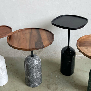Venta al por mayor nuevo diseño redondo sala de estar pequeña mesa auxiliar de madera moderna con base de mármol natural - Product Image 1