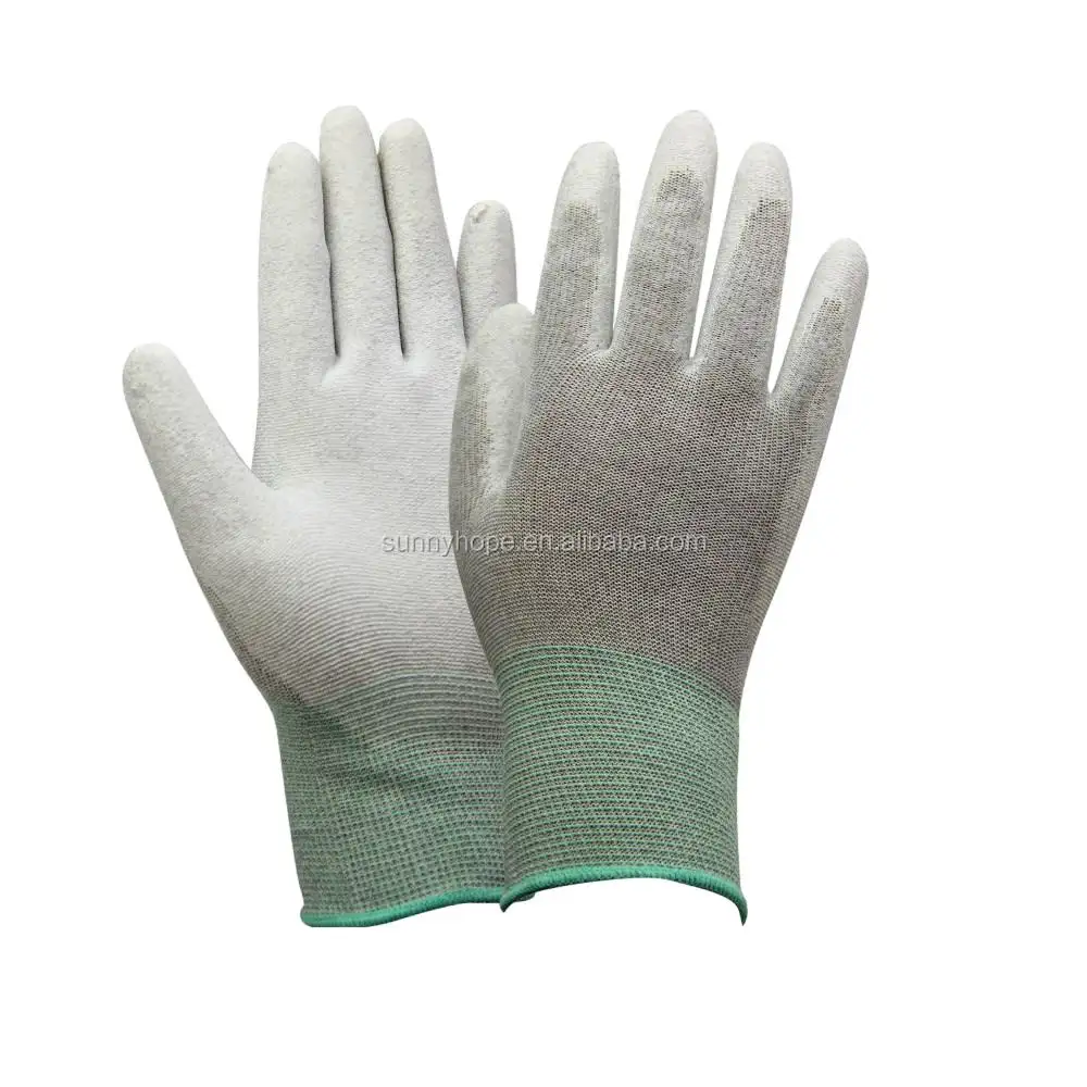 Sunnyhope13ゲージホワイトPUコーティングされた作業用手袋を備えた個人用保護具手袋guante para trabajo
