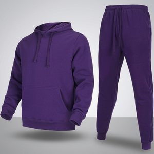 Unisex <b>Velour</b> Hooded Printed Tracksuit Set Custom Logo Two Piece Jacket Jogger Solid Color 100% Cotton Low MOQ Men's Winter - Product Image 4