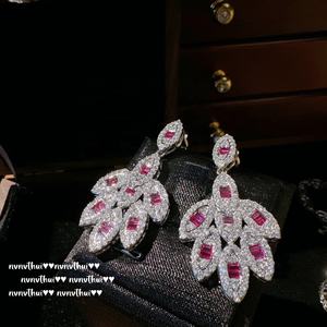 طقم قلادة وسوار بابالاتشا روج مطلي بالذهب عيار 18 قيراط بتصميم عتيق لحفلات الزفاف، مزين بأحجار الزركون على شكل بتلات زهور وردية - Product Image 3