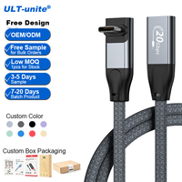 Cable de Extensión ULT-unite OEM Todo en Uno en Forma de L, USB-C a USB-C, 20 Gbps, 100 W, Carga Rápida, 4K, Tipo C, Cable de Datos