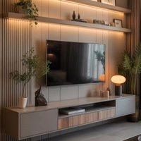 Console TV flottante de luxe nouveau meuble multimédia mural en bois blanc conçu pour le salon salle à manger avec unité TV LED