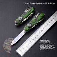 Couteaux utilitaires de survie pour les voyages en plein air, camouflage vert, couteau pliant multifonction avec boussole