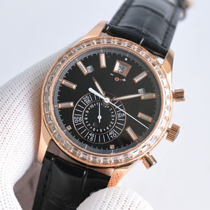 Reloj de Lujo para Hombre con Incrustaciones de Diamantes, Esfera Múltiple, Bisel Acanalado Chapado en Oro Rosa, Marcadores con Incrustaciones de Diamantes, Reloj Formal para la Élite Empresarial - Product Image 2