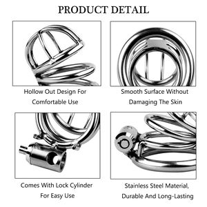 <span class=keywords><strong>Cage</strong></span> de chasteté en acier inoxydable pour hommes, jouets sexuels courts en métal SM pour hommes, dispositif de verrouillage du pénis pour la conquête des désirs sexuels - Product Image 4