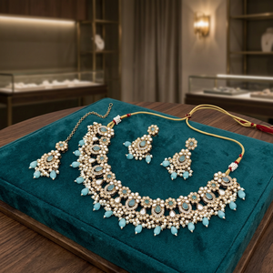 Indian Traditional Antique Gold Plated Kundan Choker <b>Necklace</b> Set Maroon <b>Ruby</b> Red Gemstone Bead Bridal Jewelry Set with Earrings - Product Image 3