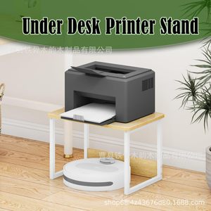 <b>Desktop</b> Storage Rack Printer Stand With <b>Shelf</b> For Home Office Organizer Freestanding Rectangle Maple Brown Black White - Product Image 4