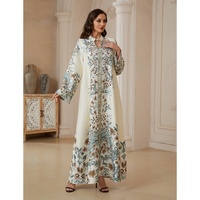 Vêtements musulmans traditionnels Robe pour femmes Imprimé floral Manches longues Abaya Décoration en strass Robe islamique pour occasions décontractées