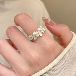 2026 New Gardenia Flower Loose End <b>Ring</b> <b>Thick</b> Silver Women Minimalist Style Light Luxury High-End J1135 <b>Thick</b> Silver Flower Desi - Product Image 1