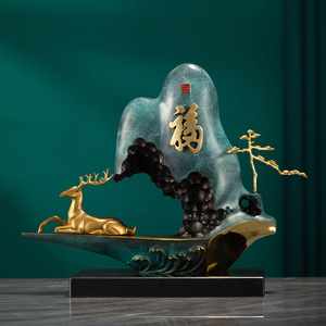 Taller de Arte en Cobre, Adorno Decorativo de Cobre con Diseño de Ciervo Auspicioso, Hecho a Mano, para Sala de Estar, Regalo de Inauguración de Casa - Product Image 1