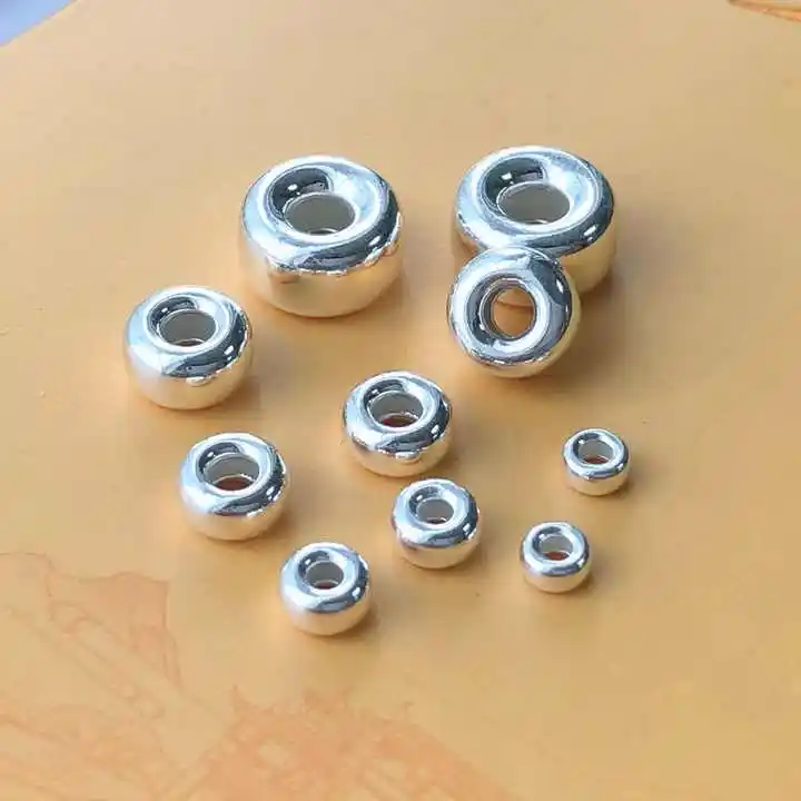 Alta Qualidade Atacado 925 Sterling Silver Donut Spacer Sem Tarnish Processo Rodada Beads para DIY Colar Pulseira Fazer Jóias