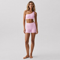 Custom logo meisjes scallop skort outfits set mouwloos zacht materiaal sportieve set one-shoulder sportbeha shorts yoga sets