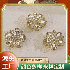 Broche en forme de fleur avec strass, en alliage de zinc, sertie de pierres, accessoire de fête pour femme, or rose - Product Image 5