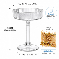 Verres à Martini en plastique côtelés 5 oz, gobelets coupe vintage jetables en plastique côtelés, coupes à dessert pour mariages et fêtes