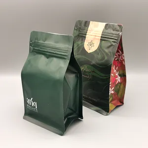 Pochette à fond plat à gousset latéral de finition mate personnalisée, sacs à fermeture éclair en grains de café vert foncé 250g pochette à café avec pochette à Valve