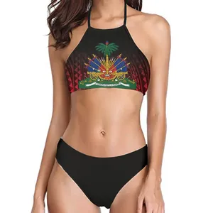 Bikinis sexis personalizados con bandera haitiana para mujer, traje de baño de dos piezas con bandera haitiana para mujer