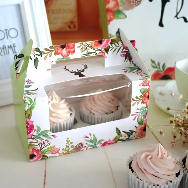 Bánh tàu sân bay hộp cupcake hộp với cửa sổ xử lý Mini món tráng miệng container giấy dùng một lần ly giấy Muffin hộp