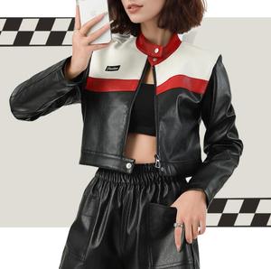 Jaket kulit Pu motor wanita, mantel Luaran kasual ritsleting pendek Punk Vintage Musim Semi dan Gugur - Product Image 1