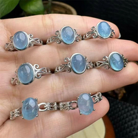 Cincin Batu Permata Alami Grosir dengan Inlay Tembaga Larimar Citrine Aquamarine Opal Kristal untuk Wanita