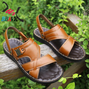 Sandales décontractées pour hommes, en cuir imperméable, à semelle épaisse, type claquettes de plage pour l'extérieur - Product Image 6