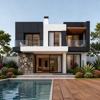 Villa modulaire en acier à deux étages à montage rapide, maison-conteneur de luxe avec escalier extérieur