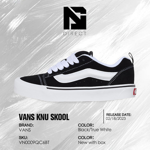 Vans Knu-Skool 'Black White' Zapatos de skate con cordones de lona en blanco y negro, punta redonda, transpirables, estilo vulcanizado, zapatillas para caminar - Product Image 6