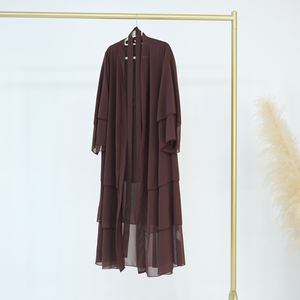 Grossista Abaya Dubai Abbigliamento Islamico Abiti da Donna Abaya Vestito Musulmano da Donna Cardigan Aperto Abaya in Chiffon a 3 Strati per Bambini - Product Image 6