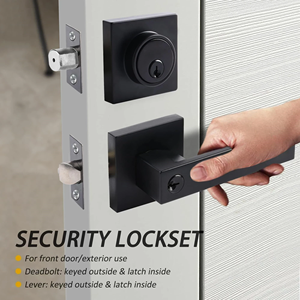 <span class=keywords><strong>Set</strong></span> Kunci Pintu Privasi Eksterior, Heavy Duty, Gagang Persegi dari Paduan Seng Hitam, Kunci <span class=keywords><strong>Deadbolt</strong></span> Silinder Tunggal untuk Pintu Kayu - Product Image 4