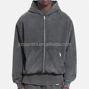 500 gsm zipper hoodie Cotton Blank cropped french terry zipup hoodies zip ups Heavyweight acid wash full Custom Zip Up Hoodie
