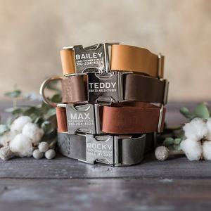 <span class=keywords><strong>Collar</strong></span> de perro de cuero con hebilla de Metal, Logo grabado personalizado, rústico - Product Image 1