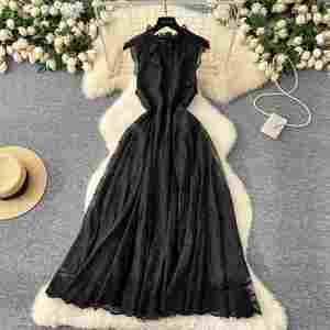 Vestido Midi Casual Estilo Hada de Primavera para Mujer, Sin Mangas, Corte Imperio, Tejido con Estampado Digital y Encaje - Product Image 2