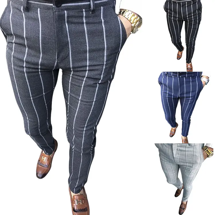 Latest Men Striped Skinny Business Formal Dress Pants Men'S Fashion Pants Trousers For Men