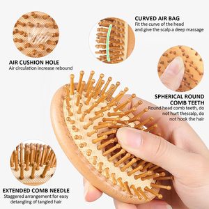 Sisir Pijat Bambu Logo Kustom, Pemijat Kulit Kepala Kayu, Sikat Rambut Kayu Bulat, Sisir Bambu Portabel Anti-Statis - Product Image 5