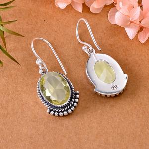 925 Sterling <b>Silver</b> Plated Bohemian Style <b>Earrings</b> Fashionable Yellow Lemon Quartz Gemstone Natural Stone Bezel Anniversary - Product Image 4