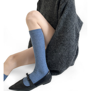 <span class=keywords><strong>Chaussettes</strong></span> mi-mollet en fil d'argent haut de gamme, couleur rouge bordeaux, ajustées, assorties à de petites chaussures en cuir, pour le printemps et l'automne - Product Image 3