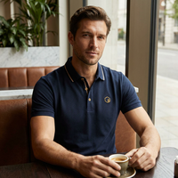 T-shirt en coton à manches courtes pour homme, avec logo brodé personnalisé, tricot fin, couleur bleu et blanc, tendance, OEM ODM