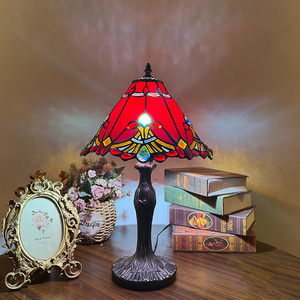 Traditional Red Stained Glass Table Lamp with zinc alloy Base Dome Shade E26 E27 LED Reading Room Decorative <b>Lighting</b> Warm White - Product Image 3