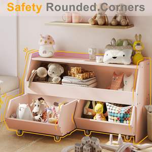 Étagère à jouets pour garçons et filles avec roulettes, armoires de rangement en bois bon marché, organisateur de casiers, bibliothèque pour enfants, armoire de rangement - Product Image 3