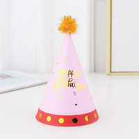 Adorable Chapeau d'Anniversaire Garçon Fille, Casquettes Cône en Papier avec Pompons Paillettes Dorées, pour Fêtes Prénatales et Décorations d'Anniversaire Enfants