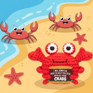 Poupée en fil de coton crochetée à la main, motif crabe de dessin animé doré, série de cartes, énergie positive, anti-stress, motivante - Product Image 3