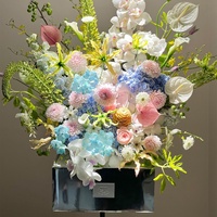 Nouvelle boîte à fleurs rectangulaire en carton ondulé, couleur unie argent brillant, avec plateau de base à rebord plat pour bouquets de fleurs fraîches
