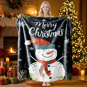 Couverture Polaire Rectangulaire Anti-Boulochage Imprimée Bonhomme de Neige Joyeux Noël, Douce et Chaude pour Décoration Hivernale de la Maison - Product Image 1