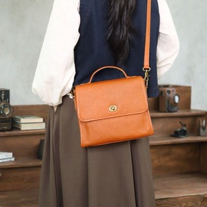 Nasman's Chinese Retro Durable Messenger <b>Bag</b> Top-Grain Leather Flap Closure Women's Crossbody Handbag Everyday Use Brown Coffee - Product Image 3