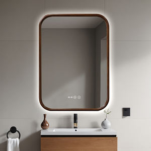 Espejo grande montado en la pared rectangular de diseño moderno de lujo, iluminada con marco de madera decoración del hogar, solución de diseño gráfico - Product Image 5