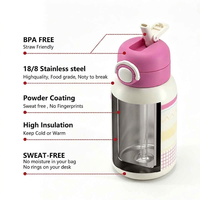 Bouteille d'eau pour enfant en acier inoxydable 304 à double paroi isolée sous vide, sans BPA, avec paille et couvercle à verrouillage facile, 600 ml, anti-fuite, écologique