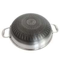 Wok Pan Baja Tahan Karat 304 30cm, Konduksi Panas Cepat, Ukiran Dua Sisi, Anti Lengket, dengan Pegangan Ganda